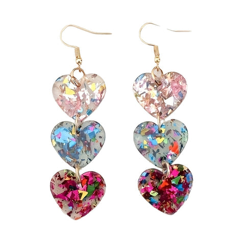 Mixed Color Bright Film Love Heart Earrings Female