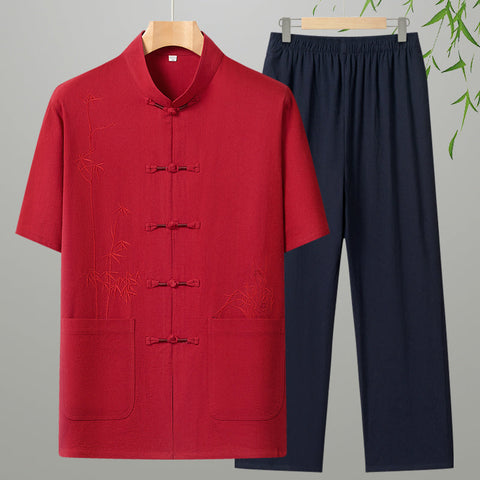 Cotton Short-sleeved Leisure For The Elderly Suit Grandpa