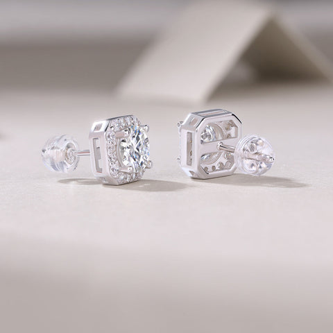Heart Rose Luxury Fashion Diamond Earrings Stud Set With Mosan Diamond Silver Ornaments
