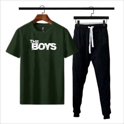 Men Printed Track Suit Green Black Cotton Medium to XL