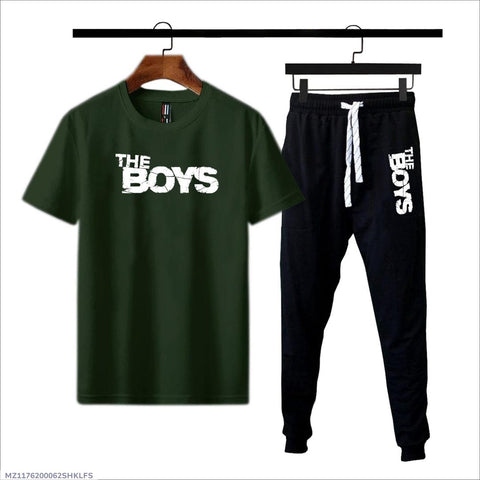 Men Printed Track Suit Green Black Cotton Medium to XL