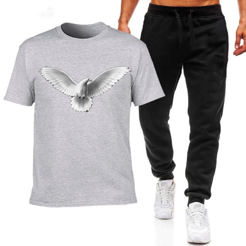 Men Cotton Printed Track Suit Black White Dove
