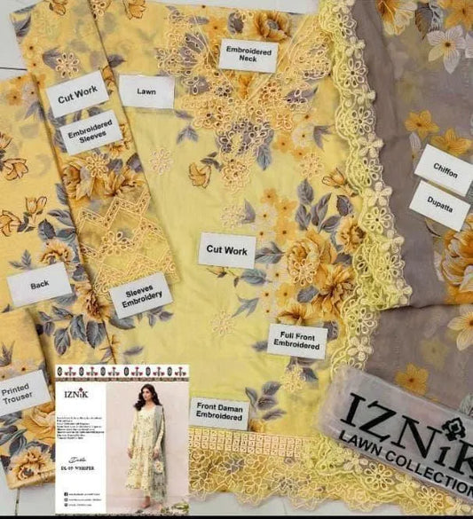 3 Pcs Women's Unstitched Patch Work Suit