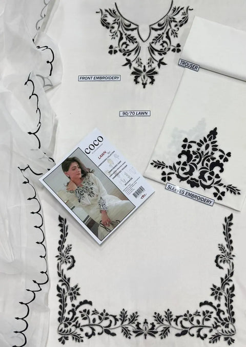 Off White Embroidered Lawn 3Pcs Set