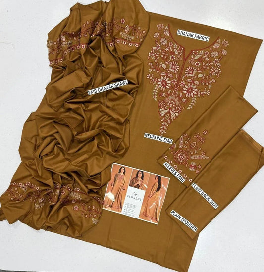 FLORENT 3 Pcs Women's Unstitched Embroidered Suit