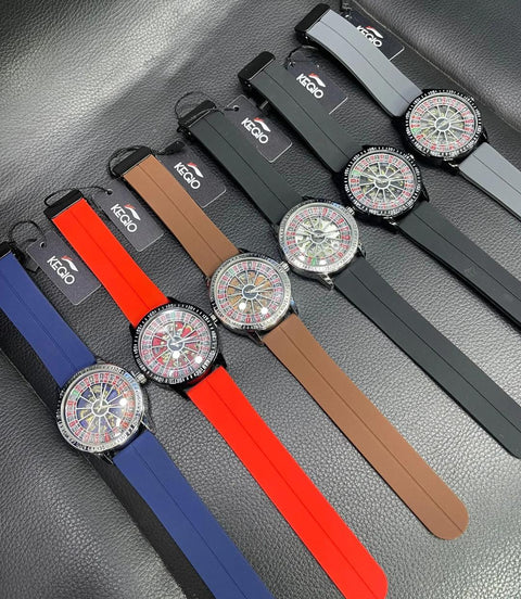 Roulette Dial Watches Blue Black Brown Silicone Strap