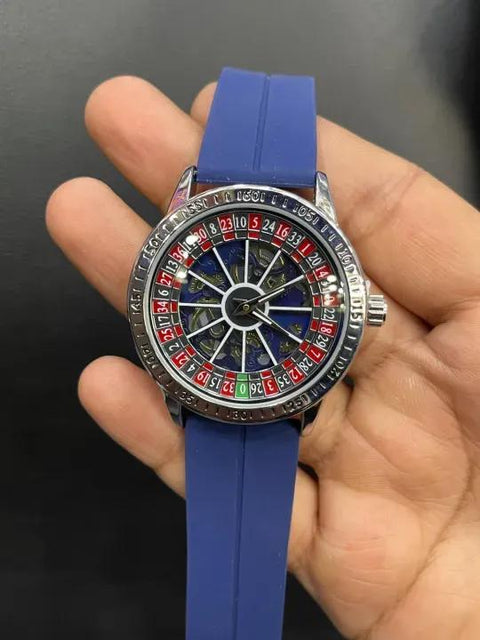 Roulette Dial Watches Blue Black Brown Silicone Strap