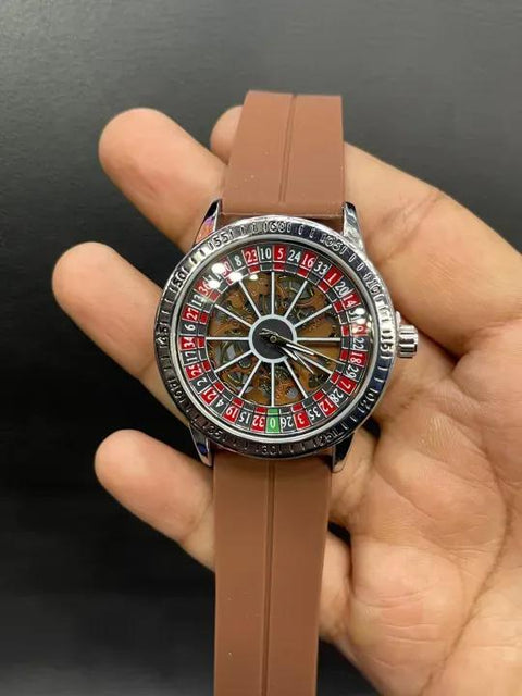 Roulette Dial Watches Blue Black Brown Silicone Strap