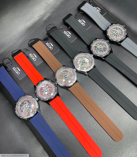 Roulette Dial Watches Blue Black Brown Silicone Strap