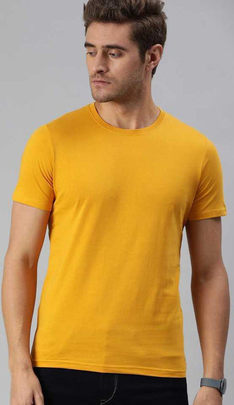 Men Cotton Polyester Slim Fit Shirt Yellow