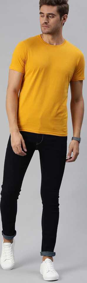 Men Cotton Polyester Slim Fit Shirt Yellow