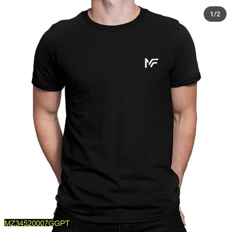 Men Black Cotton T-Shirt with White Logo