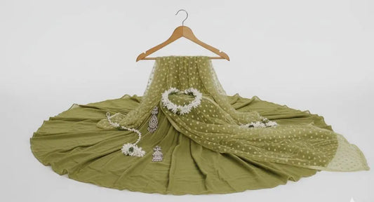 Elegant Women's Stitched Maxi Suit - 3 Pcs Green Silk Embroidered Ensemble