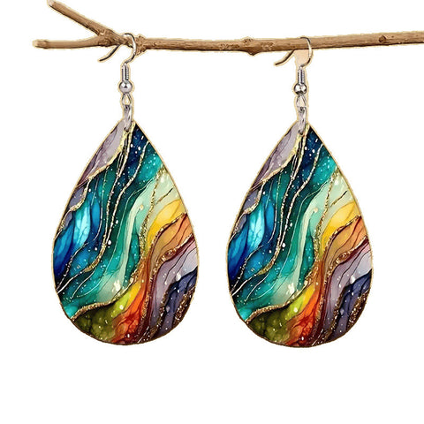 Fashion Colorful Water Ripple Pattern Acrylic Earrings