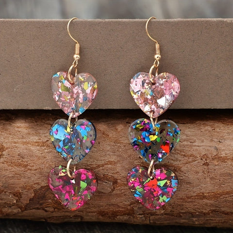 Mixed Color Bright Film Love Heart Earrings Female